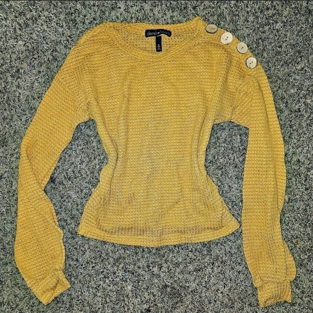 Derek Heart Mustard Waffle Knit Button Shoulder Sweater Size S